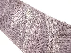  紗 組織紐通し紙布縞に幾何学模様織出し名古屋帯